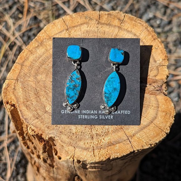 Navajo Women's‎ 2-Part Dangle Earrings Stone Setting Native American Jewelry - Picture 1 of 10